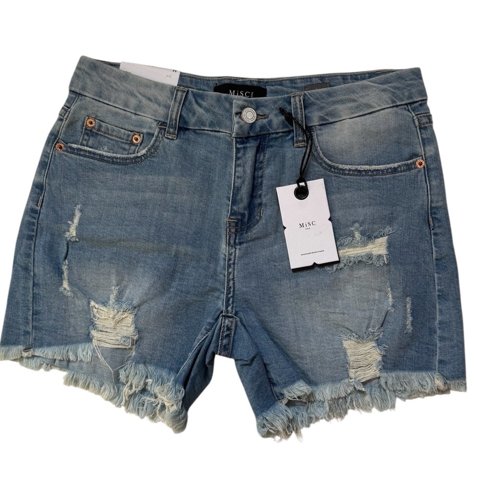 Distressed Misc Denim Women Shorts, heavy destroyed shorts ,mid-rise M